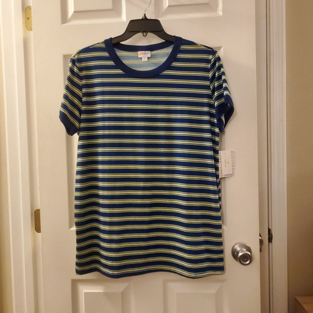 LuLaRoe Women Tunic Tee Sz XL Blue Striped short slv NWT casual fun summer comfy